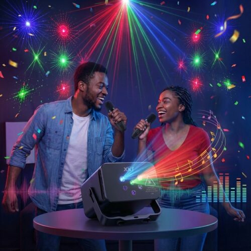 Generated Image December 03, 2025 - 1_11AM Haut-Parleur Portable XKT V12 Mini Party Light & Karaoké